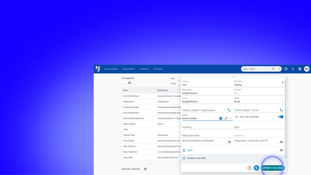 Registrering av brukere inne på More Service